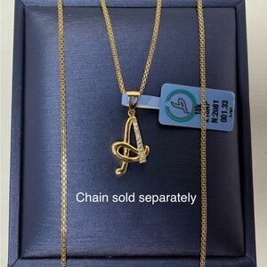 18K Genuine Yellow Gold Initial 'A' Pendant, 17mm